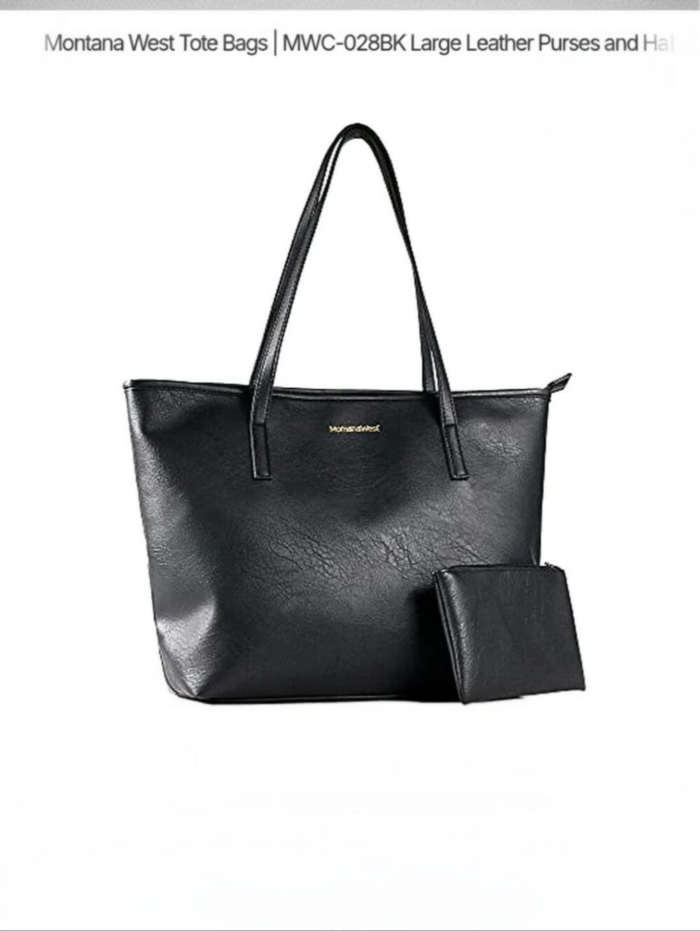 Montana West Black Vegan Leather Tote with Matching Pouch